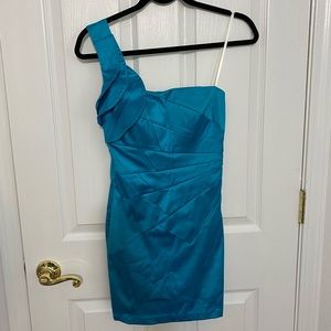 GB Satin One-Shoulder Blue Formal Dress